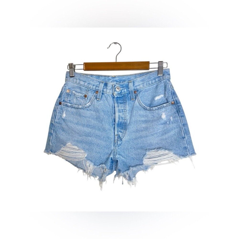 Levi's Womens 501 Original High Rise Raw Hem Cutoff Denim Shorts Light Wash 27 - Picture 3 of 8